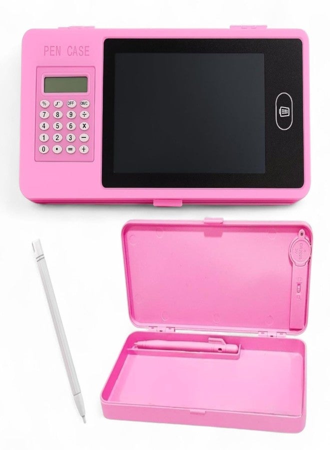 تارا13 علبة أقلام رصاص فريدة من نوعها من تيرا 13 مزودة بشاشة LCD وآلة حاسبة (قطعة واحدة)، وحافظة لوحة رسم مع زر مسح وقلم كتابة، هدية تذكارية لحفلات أعياد الميلاد، علبة أقلام رصاص للأطفال، حل تخزين سحري للأدوات المكتبية (لون وردي) - Image 1